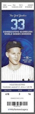 August 21 2014 New York Yankees vs Houston Astros ticket stub WHITEY FORD