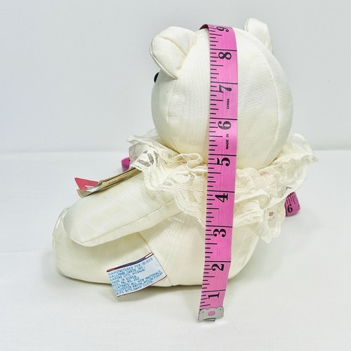 Vintage Heartline Teddy Bear 9” Ivory Satin Textured Lace Bow Ivory Champagne - Picture 5 of 14