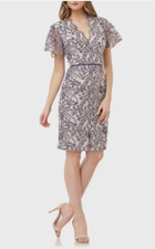 JS COLLECTIONS Navy Sky Blue Embroidered Soutache Sheer Flutter Sleeve Dress 2