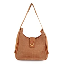 HERMES Toile Ash Leather □B Stamped Sac Shoulder Bag Brown Authentic Used F/S