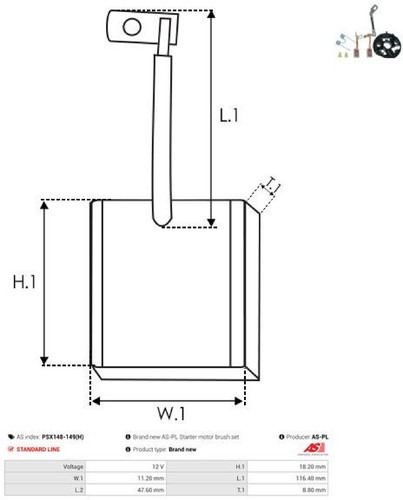 AS-PL PSX148-149(H) Kohlebürste für Starter  - Bild 2 von 3
