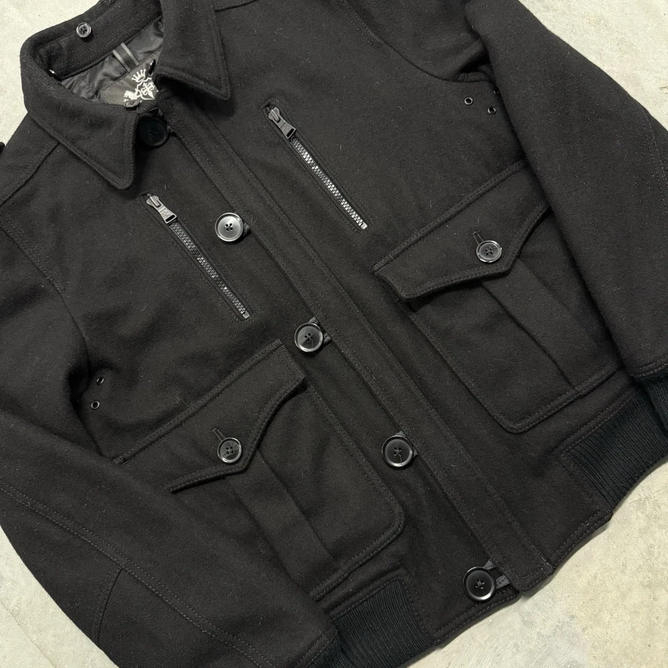 Rare 2000s Express Archive Fashion Military Bomber Jacket Size S Wool Blend - Image 3 of 4