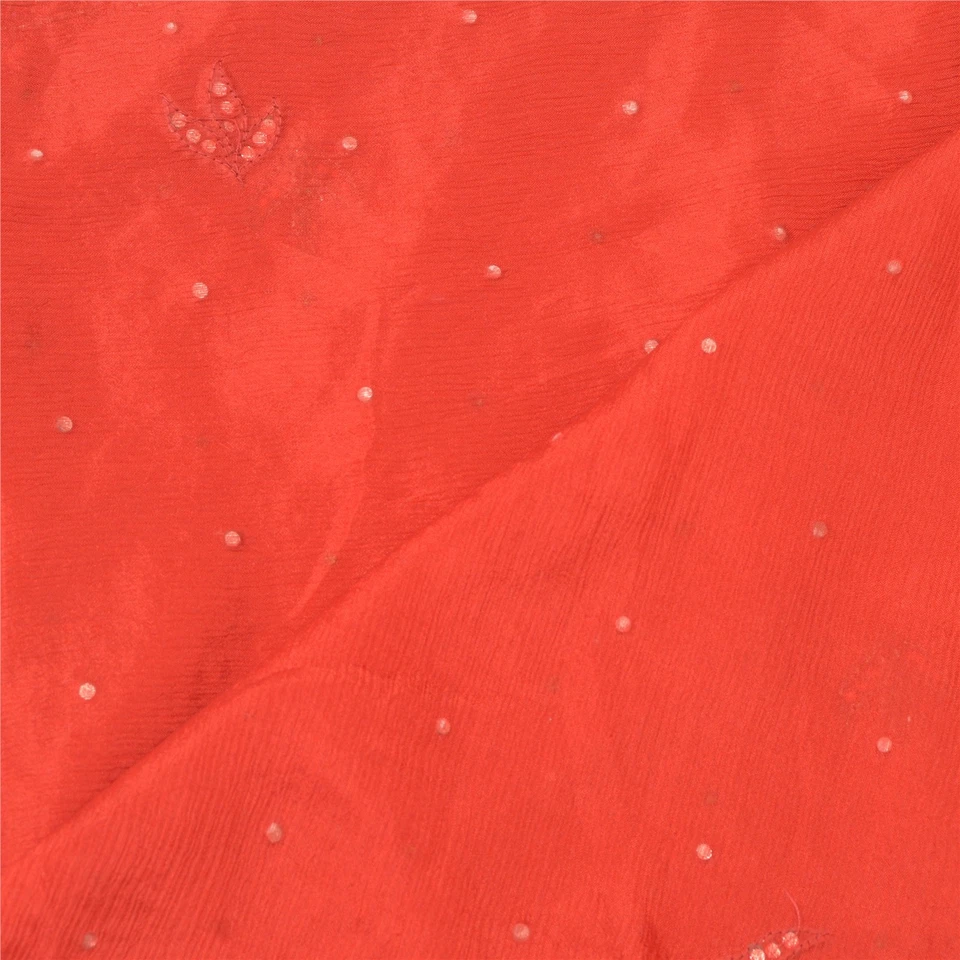 Bufandas de lentejuelas Sanskriti Vintage Dupatta Estola Larga Pura Seda Rojo Velo Cuentas a Mano Foto 3 de 4