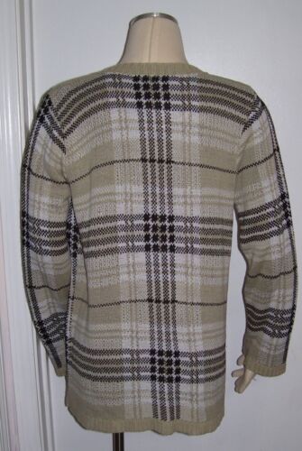 Women's Brittany Black Beige Black White Plaid Open Front Cardigan Sweater L - Picture 3 of 3