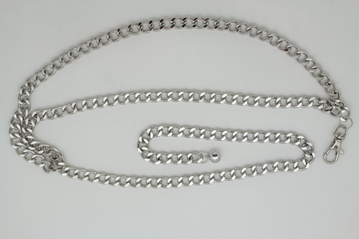 Women Silver Metal Chain Links Hip High Waist Fashion Side Wave Belt Plus M L XL Women Fashion Belt Hip High Waist Metal Chain Side Wave Lion  main image 2