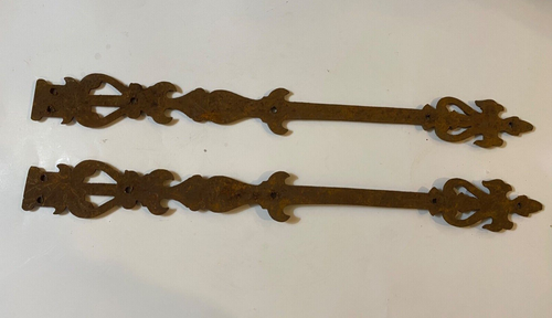Pair Early Ornamental Iron Hinge Straps with Cutouts~ HW107 - Picture 5 of 5