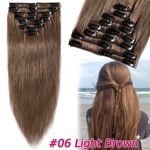US Clip In Remy Real 100% Human Hair Extensions Full Head Highlight 18" 20" 22" - 第 25/51 張圖片