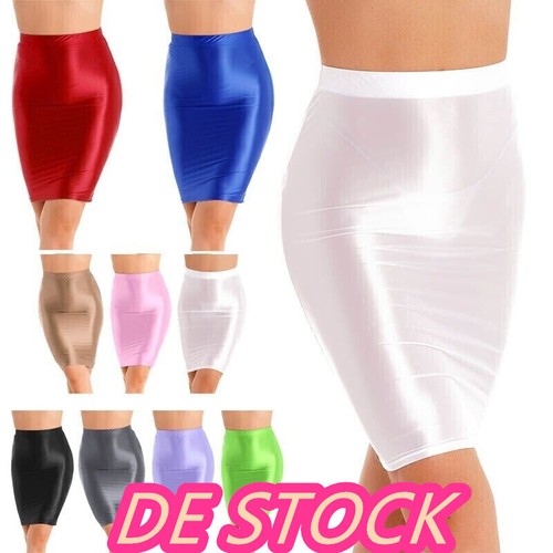 DE~Glanz Rock Damen Glossy Minirock Stretch High Waist Bleistifrock Eng Knielang - Bild 4 von 93