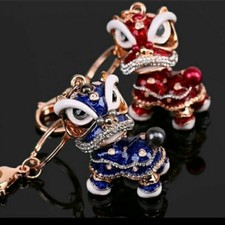 Retro Chinese Lion Dance Pendant Keychain Ring Ornaments Charm New Year Gift
