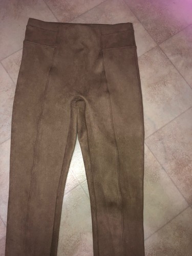 Spanx Womens Sz S Brown Tan Soft Faux Suede Leggings Tummy Panel Stretch - Picture 2 of 5