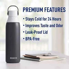 Brita Premium Stainless Steel Leak Proof Filtered Water Bottle, Carbon, 20 oz