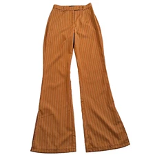Pretty Little Thing Pinstripe Flared Trousers Womens 4 Split Hem Brown High Rise