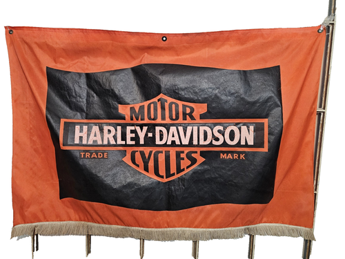 VINTAGE HARLEY DAVIDSON MOTORCYCLE FRINGED BANNER 1940'S DEALER SIGN COLLECTIBLE - Picture 23 of 23