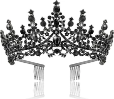 Black Crown Black Tiara Gothic Crown Halloween Tiaras and Crowns for Women Bl...