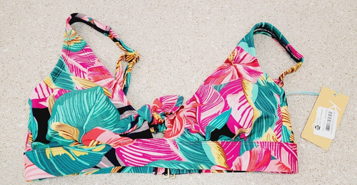Top de bikini Kona Sol para mujer talla pequeña con lazo delantero - colorido floral tropical - Imagen 2 de 12