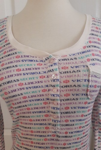 Victorias Secret Henley Top Pajamas Pj Thermal Top White Print Logo XS X Small - Picture 4 of 6