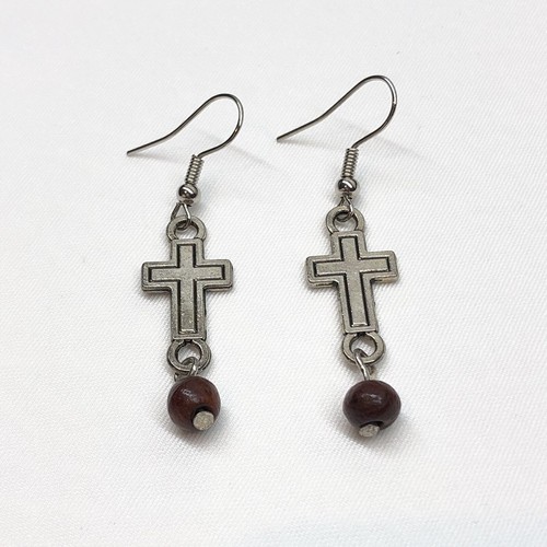 Pendientes de plata metal cruz para hombres y mujeres colgante crucifijo anillo para orejas - Imagen 2 de 4