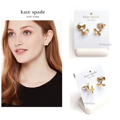NWT Kate Spade OUT WEST 12-K Gold Plated Glass Pearl Cat Ear