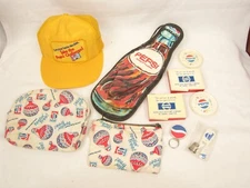 Lot of Vintage Pepsi Collectibles Trucker Hat Oven Mitt 1st Aid Kits Soft Bags