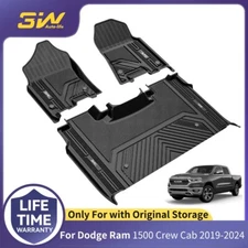 3W Floor Mats for 2019-2024 Dodge Ram 1500 CrewCab with storage TPE All Weather