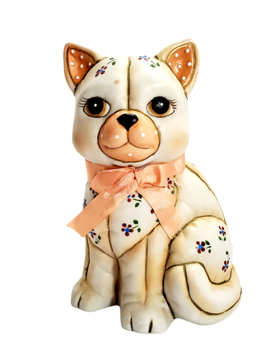 Panca per gatti patchwork trapuntata ceramica 1987 Lefton alta 6" - Foto 7 di 9