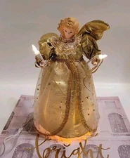 Light-Up Angel Christmas Tabletop Display/Accent Light  10" Gold Gown China Head