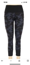 Women's Active Life Blue Black Camo Capri Leggings 3 Pocket Workout Size Medium