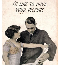 Vintage Postcard 1912 Man and Women Looking at Photo Album Fashion Posted-J2-57