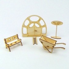 Gnome Set Wheelbarrow Ladder Sign Small Bench Gnome Door Garden Accessories