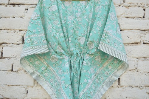 Indian Hand Block Print Floral Kaftan Dress, Women Long Caftan Dress - Picture 4 of 7