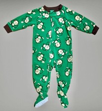 Carter  s Super Comfy Fleece Zip-up Sleeper Green Monkey Pattern 12 Months