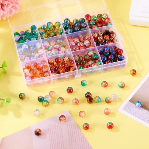 300pcs.8mm 12 Colors Round Two Tone Crackle Glass Beads Crafts Jewelry Making - Picture 6 of 10
