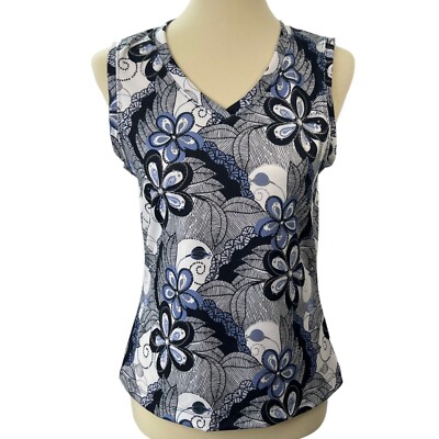 Vtg City Tech by City Lights Summer Pullover Tank Top Size M Stretch Floral Blue