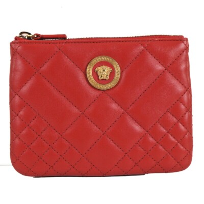 VERSACE★素敵！Red Leather Quilted Gold Medusa Wallet NEW $625 VERSACE Red Leather Quilted GOLD MEDUSA Zip Pouch