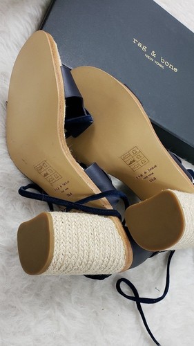 RAG & BONE EDEN NAVY LEATHER RAFFIA LACE-UP SANDAL WOMEN'S SIZE 39,5 $ 450 - Picture 6 of 9