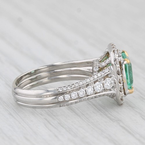 2.59ctw Smeraldo Diamante Halo Fidanzamento Anello 18k Oro Bianco Misura 6 GIA - Foto 5 di 11