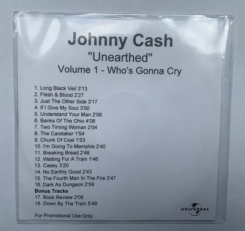 JOHNNY CASH Unearthed Volume 1 Who's Gonna Cry 18 Track Promo CD (2003) RARE - Bild 2 von 2