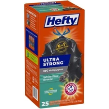 Hefty Ultra Strong Large Trash Garbage Bags 30 Gallon, 25pc Pine Breeze
