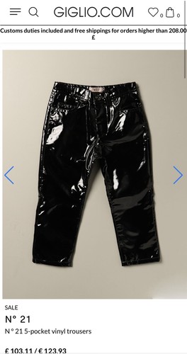 No.21 5 Pocket Vinyl Faux Leather Shiney Trousers Cropped Uk 6 8 BNWT - Picture 7 of 8