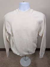 Vintage 80s Raglan Sweatshirt Medium Blue Crewneck Tultex USA Made White Flawed