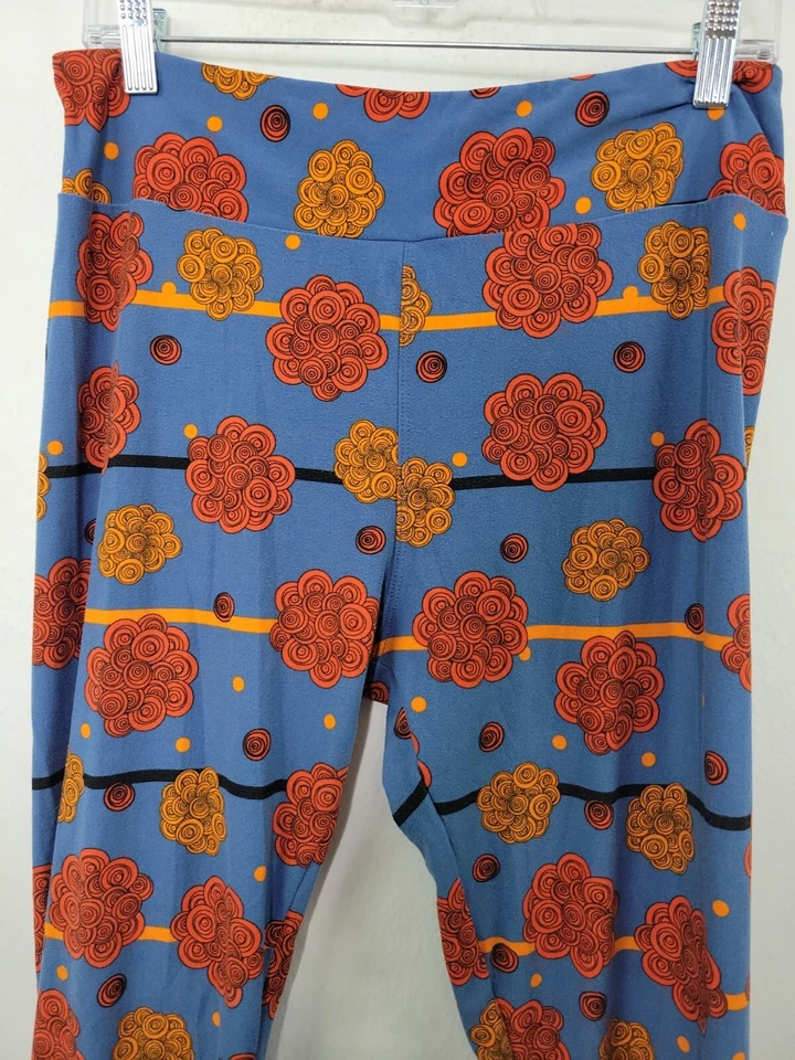 Leggings LuLaRoe suaves altos y curvilíneos azules rojos tiro alto para mujer talla única Foto 3 de 4