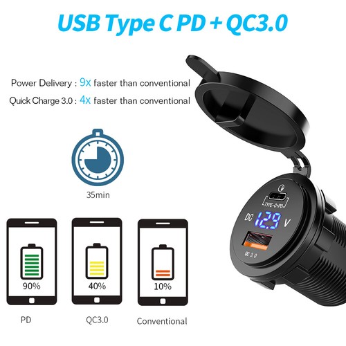 12V-24V Dual QC 3.0 USB PD Type-C Fast Car Charger Socket Adapter Power Outlet - Picture 4 of 7