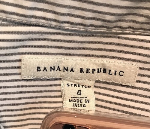 Banana Republic Shirt Small Blue White Striped Cotton Ruffle Long Sleeve Womens - Picture 5 of 5