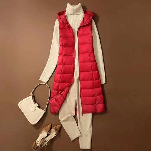 Winter Women Down Vest Jacket Sleeveless Hooded New Coat Long Waistcoat Gilet - Picture 14 of 21