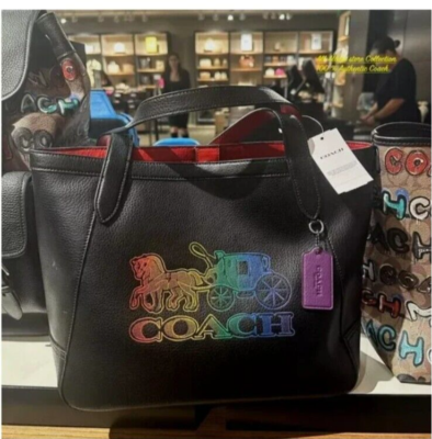 Coach C7221 Tote with Horse and Carriage Leather Black Multi for