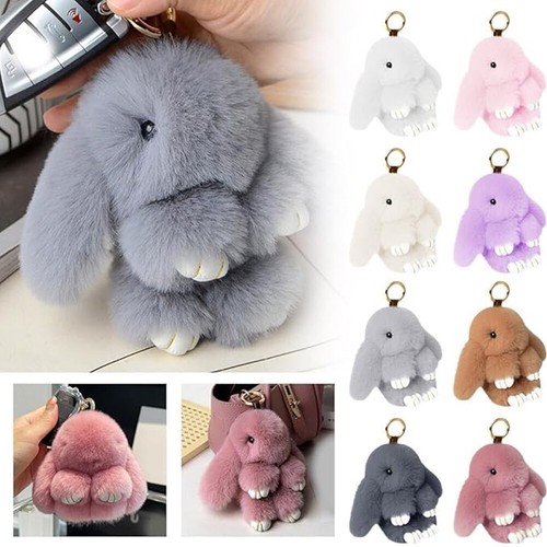 15cm Fluffy Rabbit Fur Pompon Bunny Keychain Soft Cute Bunny Key Chain Gifts UK - Picture 3 of 9