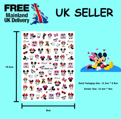 Nail Art Stickers Transfers Self Adhesive💝Mickey & Minnie Mouse LOVE Stickers💓 - Picture 37 of 62