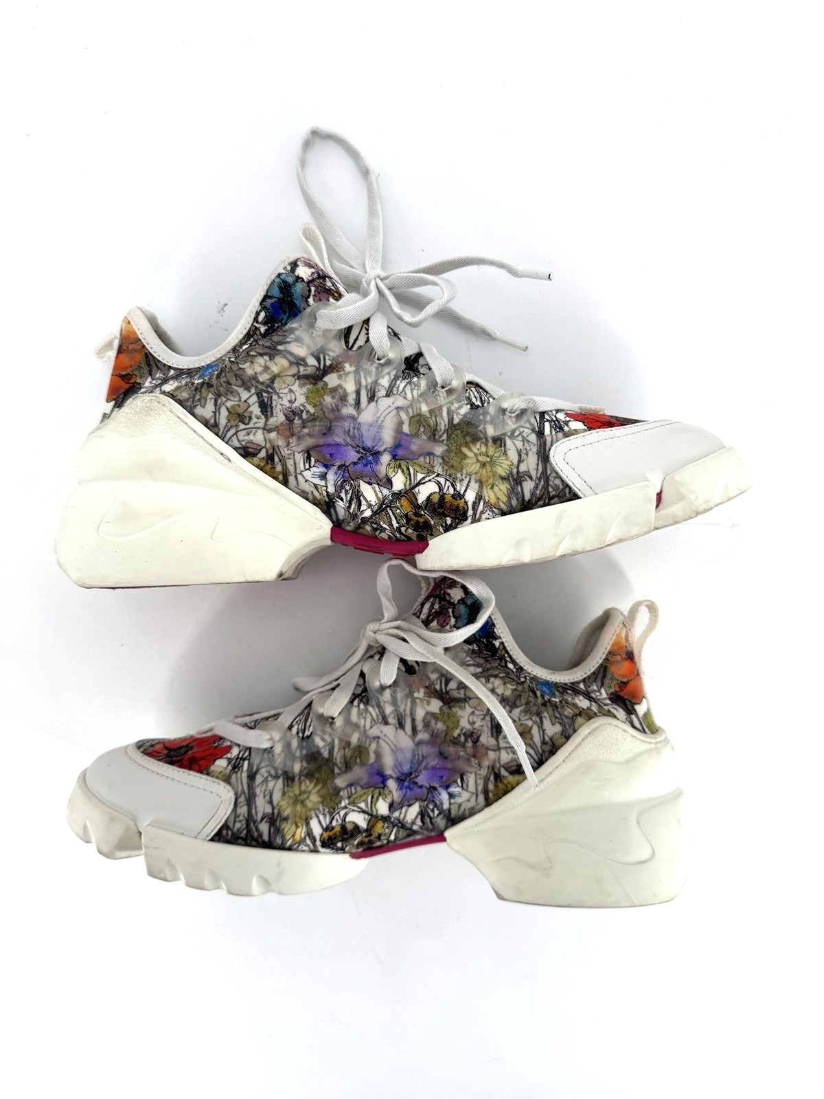Dior D Connect Mille Fleurs White Red Floral Lace Up Flat Trainer Sneaker 39.5 thumbnail 3