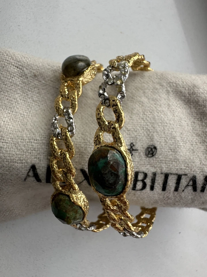 Alexis Bittar Labradorite And Green Gemstones Crystal Chain Cuff Bracelet