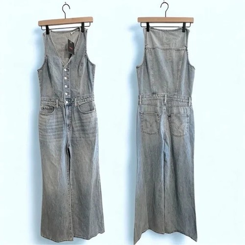 Levi’s Utility Denim Vest Sleeveless Wide Leg Y2K Cottagecore Jumpsuit Size 29 - Picture 7 of 9